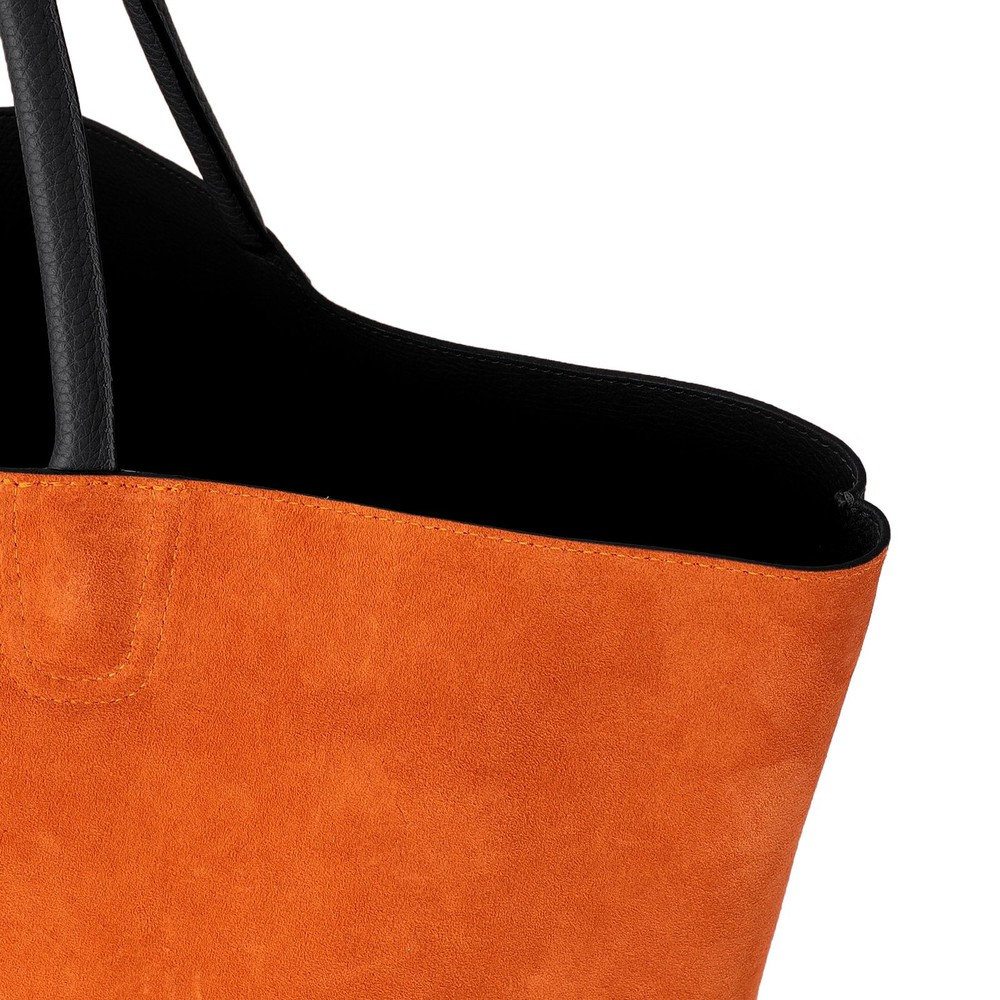 表地：BLACK 裏地：ORANGE / スエード面は持ち手のみシュリンクレザー仕様